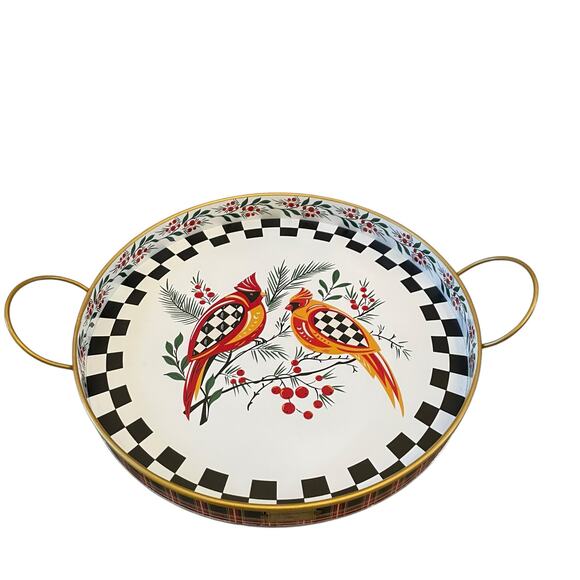 Mackenzie Child's Holiday Cardinal Round Metal Serving Trays, Set of 2 New - Picture 14 of 16